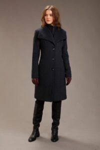 Charcoal Wool Coat With Double Collar Style For Women