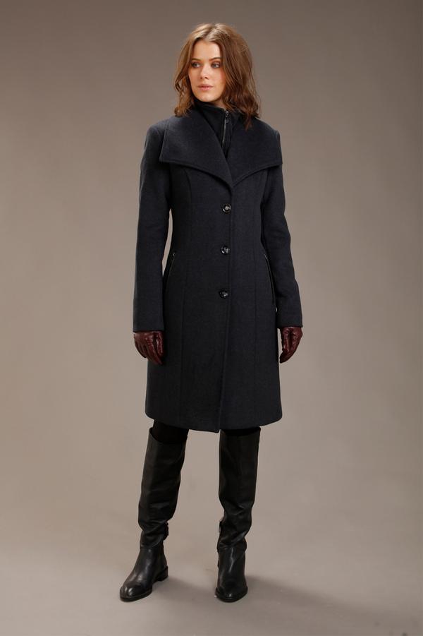 Charcoal Wool Coat With Double Collar Style For Women