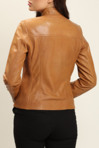 Fashionable Lambskin Leather Jacket In Tan For Women - Image 3
