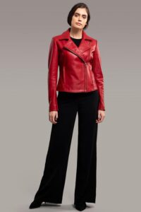 Glamorous Red Leather Jacket For Women