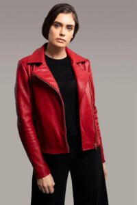 Glamorous Red Leather Jacket For Women - Image 2