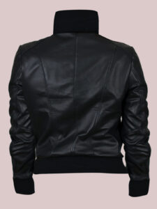 Women's Glossy Black Leather Lavish Bomber Jacket - Mauve Tree - Image 3