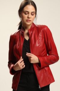 Slim And Skinny Red Lambskin Leather Jacket For Women - Image 2