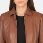 Women Tawny Brown Leather Jacket - Mauve Tree - Image 6
