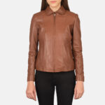 Women Tawny Brown Leather Jacket - Mauve Tree - Image 3