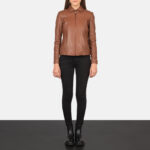 Women Tawny Brown Leather Jacket - Mauve Tree