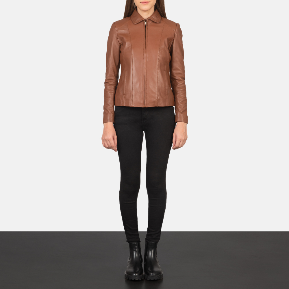 WomensColetteBrownLeatherJacketFullLength-2-1659373314285.jpg Women Tawny Brown Leather Jacket - Mauve Tree - Image 1