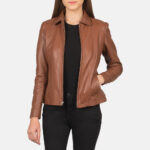 Women Tawny Brown Leather Jacket - Mauve Tree - Image 5