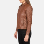 Women Tawny Brown Leather Jacket - Mauve Tree - Image 4