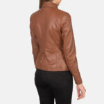 Women Tawny Brown Leather Jacket - Mauve Tree - Image 2