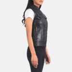 Women Black Moto Vest - Mauve Tree - Image 5