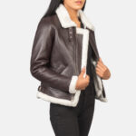 Women Maroon Shearling Jacket - Mauve Tree - Image 5