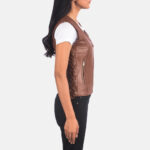 Women Brown Biker Vest - Mauve Tree - Image 6