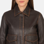 Women Brown Aviation Bomber Jacket - Mauve Tree - Image 5