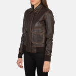 Women Brown Aviation Bomber Jacket - Mauve Tree - Image 6