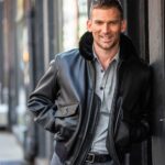 Men Shearling Bomber Leather Jacket - Mauve Tree