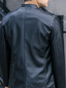 Casual Black Faux Leather Motorcycle Jacket For Men - Image 4