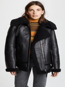 Women Black B3 Bomber Shearling Jacket - Mauve Tree