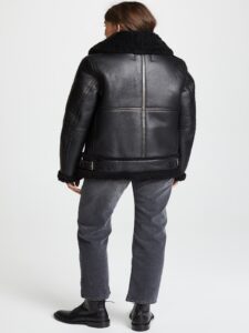 Women Black B3 Bomber Shearling Jacket - Mauve Tree - Image 2