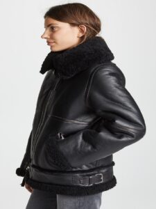 Women Black B3 Bomber Shearling Jacket - Mauve Tree - Image 4