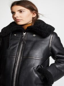 Women Black B3 Bomber Shearling Jacket - Mauve Tree - Image 3