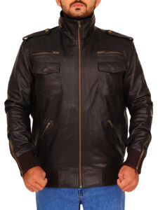 Coffee Brown Leather Jacket - Image 5