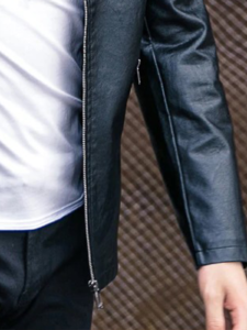 Casual Black Faux Leather Motorcycle Jacket For Men - Image 3