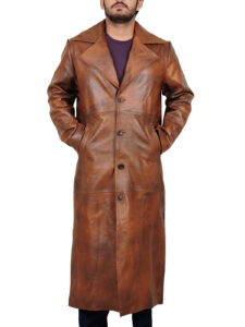 Distressed Brown Leather Coat - Image 5