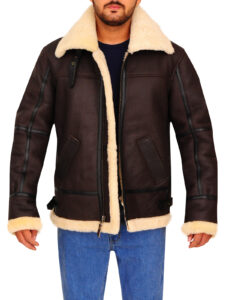 B3 Bomber Aviator Shearling Leather Jacket - Mauve Tree - Image 7