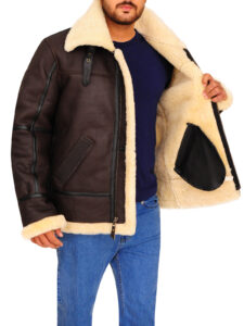 B3 Bomber Aviator Shearling Leather Jacket - Mauve Tree - Image 4