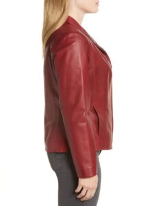 Women Red Leather Blazer - Image 4