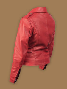 Women Bright Red Leather Jacket - Image 2