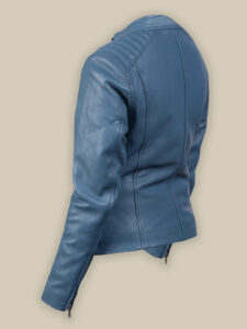 Women Light Blue Leather Jacket - Image 2