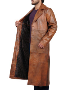 Distressed Brown Leather Coat - Image 4