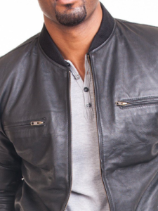 Men Black Lambskin Leather Bomber Jacket 2 - Image 2