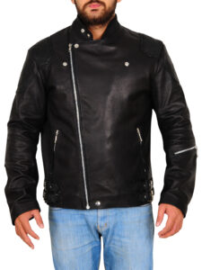 Leather Biker Jacket In Black - Image 4