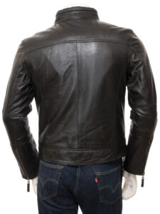 Men Midnight Black Biker Jacket - Mauve Tree - Image 2