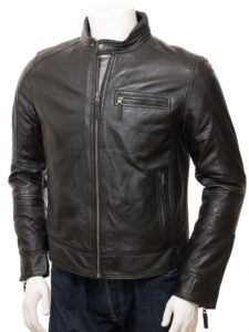 Men Midnight Black Biker Jacket - Mauve Tree - Image 3