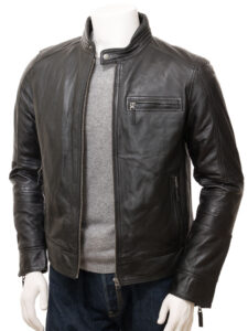 Men Midnight Black Biker Jacket - Mauve Tree