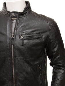 Men Midnight Black Biker Jacket - Mauve Tree - Image 4