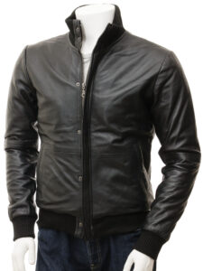 Men Bomber Leather Jacket - Mauve Tree - Image 2