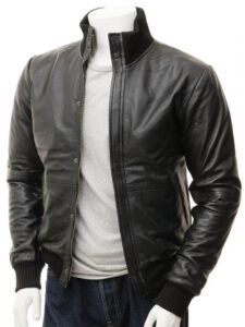 Men Bomber Leather Jacket - Mauve Tree