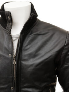 Men Bomber Leather Jacket - Mauve Tree - Image 4