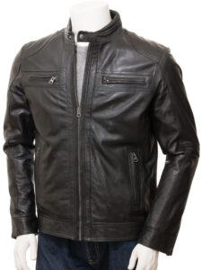 Men Black Leather Biker Jacket - Mauve Tree - Image 2