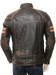 Men's Vintage Leather Biker Jacket - Mauve Tree - Image 3