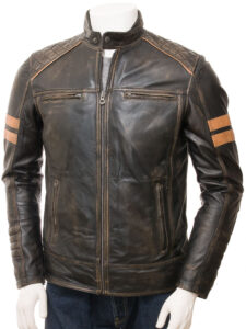Men's Vintage Leather Biker Jacket - Mauve Tree - Image 2