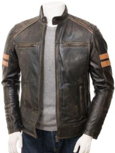 Men's Vintage Leather Biker Jacket - Mauve Tree