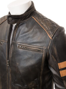 Men's Vintage Leather Biker Jacket - Mauve Tree - Image 4