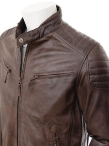 Men Brunette Brown Leather Jacket - Mauve Tree - Image 3