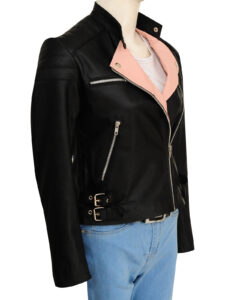 Black & Pink Brando Leather Jacket - Image 3